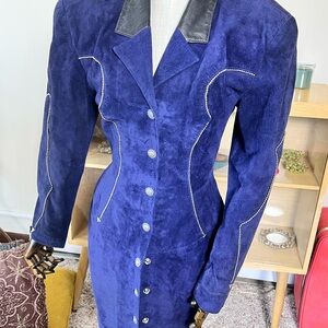 VTG 1980s North Beach Sleek Studded Suede Leather Cowgirl Western Dress - M